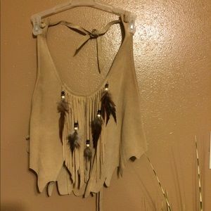 Sexy Indian Style Top Backless w/feathers